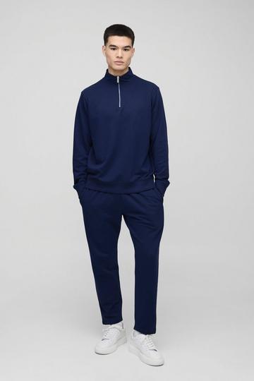 Navy Basic Lightweight Quarter Zip Sweatshirt and Relaxed Tapered Jogger Set