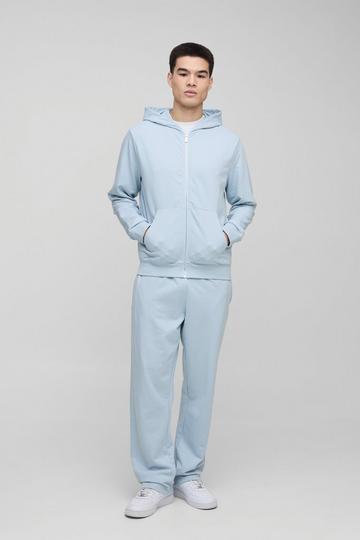 Regular Fit Basic Lightweight Zip Through Hoodie and Straight Leg Jogger Set sky blue