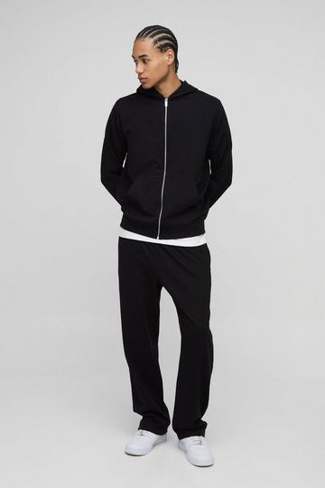 Regular Fit Basic Lightweight Zip Through Hoodie and Straight Leg Jogger Set black