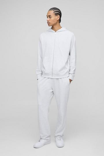 Basic Lightweight Zip Through Hoodie and Straight Leg Jogger Set grey marl