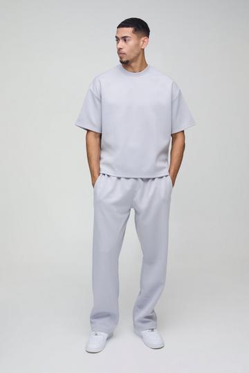 Oversized Boxy Scuba T-Shirt & Jogger Long Set grey