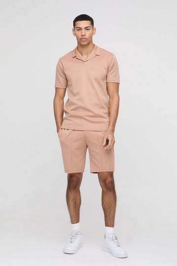 Slim Scuba Polo & Short Set camel