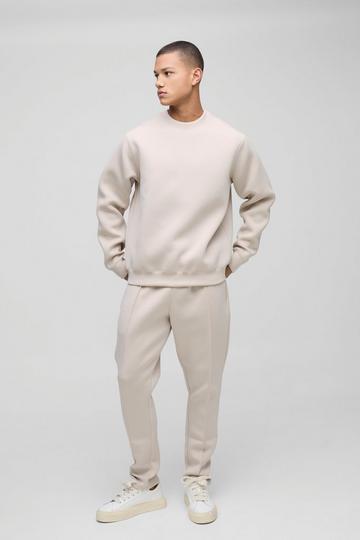 Stone Beige Bonded Scuba Sweatshirt Tracksuit