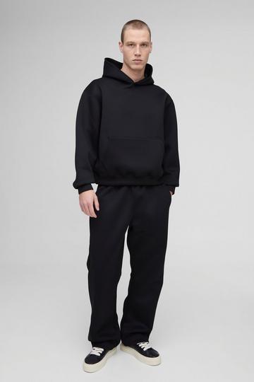 Oversized Boxy Bonded Scuba Hooded Tracksuit black