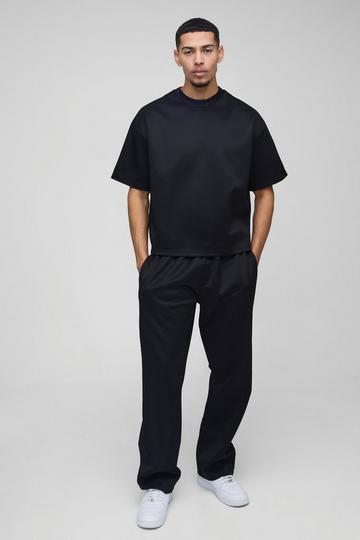 Oversized Boxy Scuba T-Shirt & Jogger Long Set black