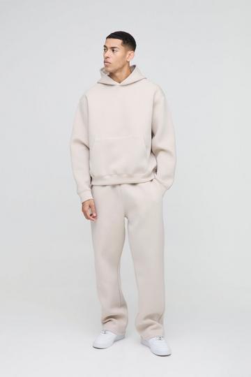 Oversized Boxy Bonded Scuba Hooded Tracksuit stone