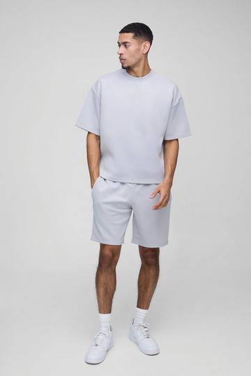 Oversized Boxy Scuba T-Shirt En Shorts Set grey