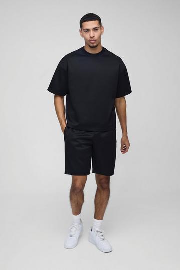 Oversized Boxy Scuba T-Shirt & Short Set black