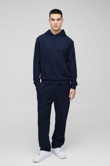 Man Embroidered Waffle Hooded Tracksuit navy