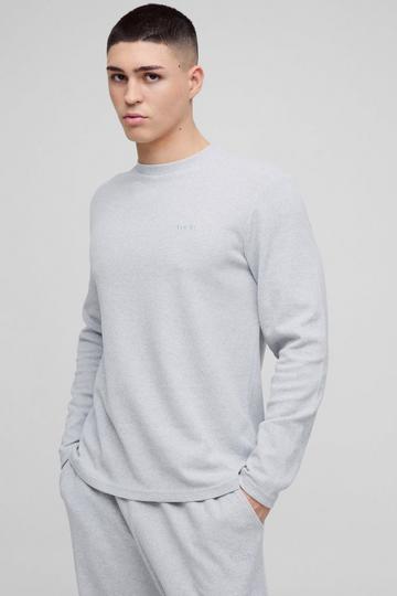 Man Embroidered Long Sleeve Waffle T-Shirt grey