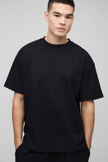 Oversized Man Embroidered Waffle T-Shirt black