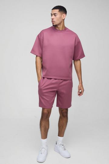 Oversized Boxy Scuba T-Shirt & Short Set mauve