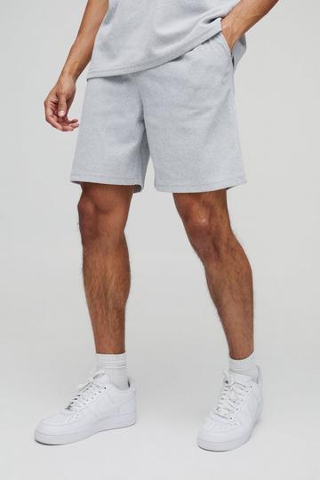 Grey Relaxed Man Embroidered Waffle Shorts