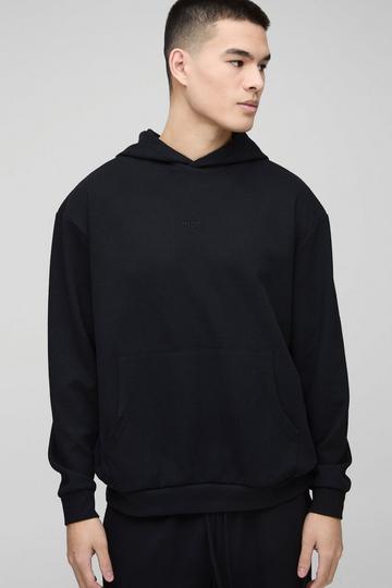 Black Oversized Man Embroidered Waffle Hoodie