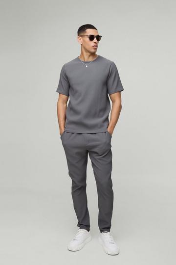 Pleated T-Shirt and Slim Tapered Jogger Set charcoal