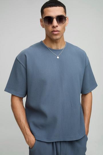 Blue Oversized Boxy Pleated T-Shirt