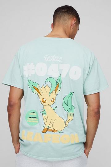 Oversized Leafeon Pokemon Graphic License Washed T-Shirt sage