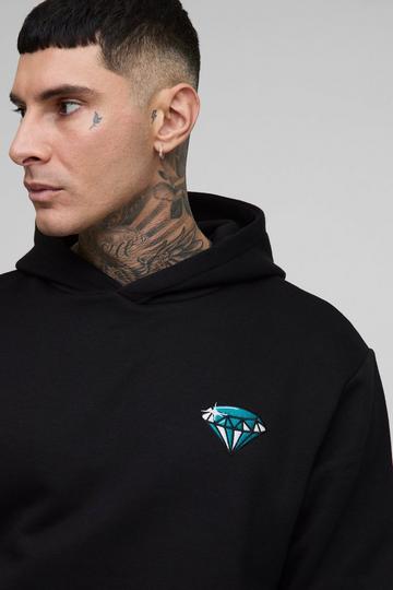 Tall Diamond Embroidered Regular Fit Hoodie black