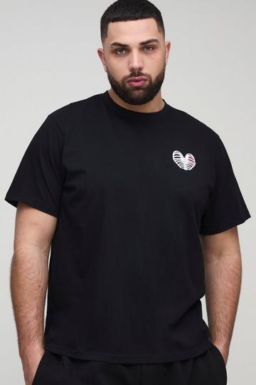 Plus Geborduurd Geribbeld Hartjes T-Shirt black