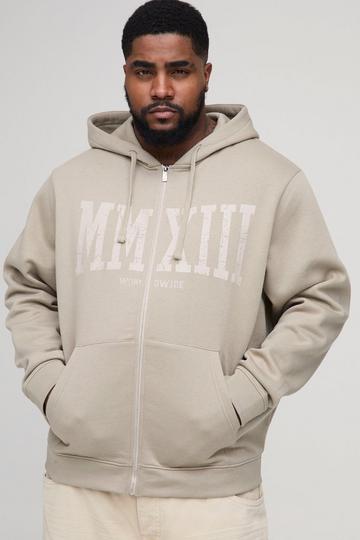 Plus MMXXIII Crackle Print Zip Through Regular Fit Hoodie grey