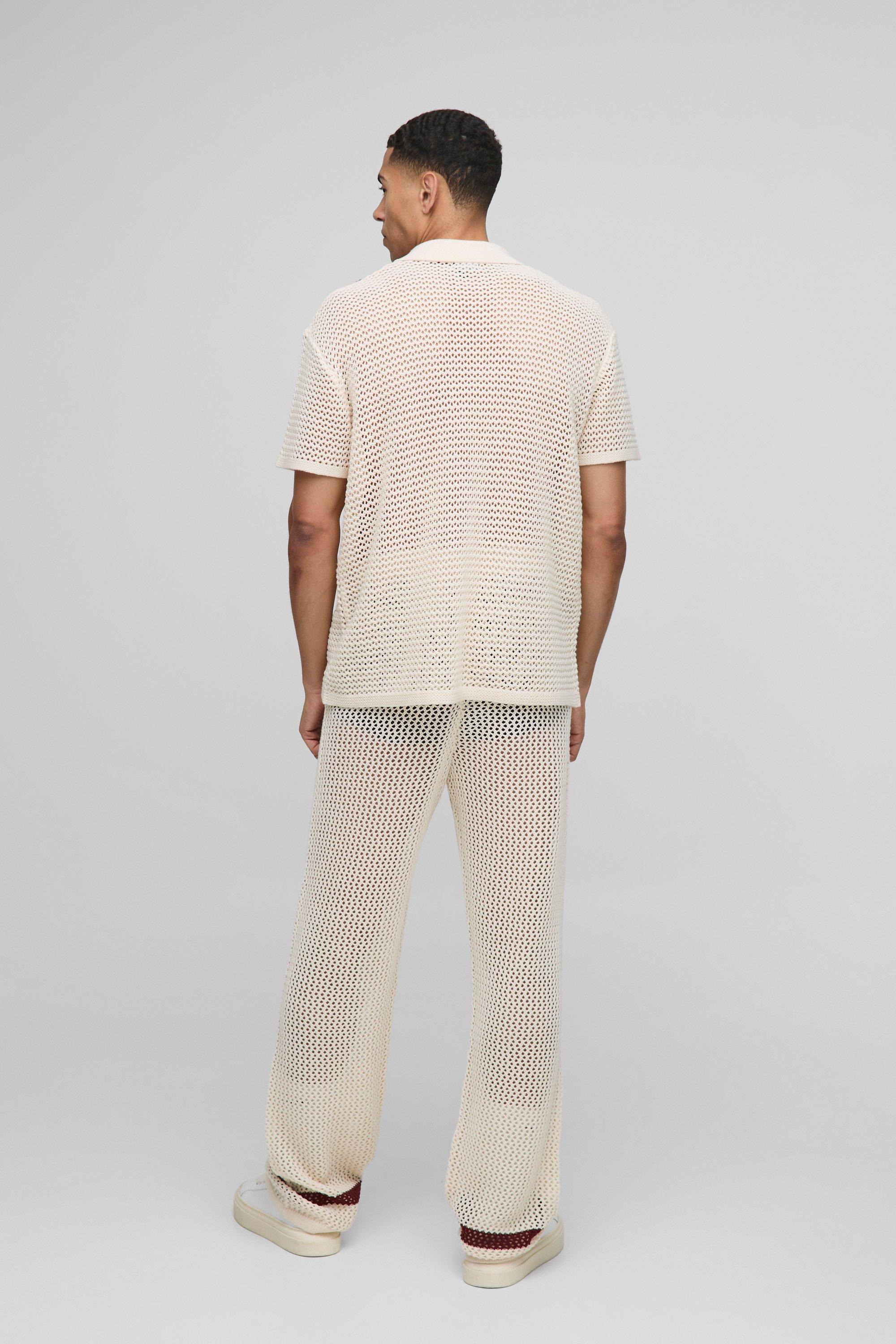 Open Stitch Stripe Knitted Shirt and Jogger Set