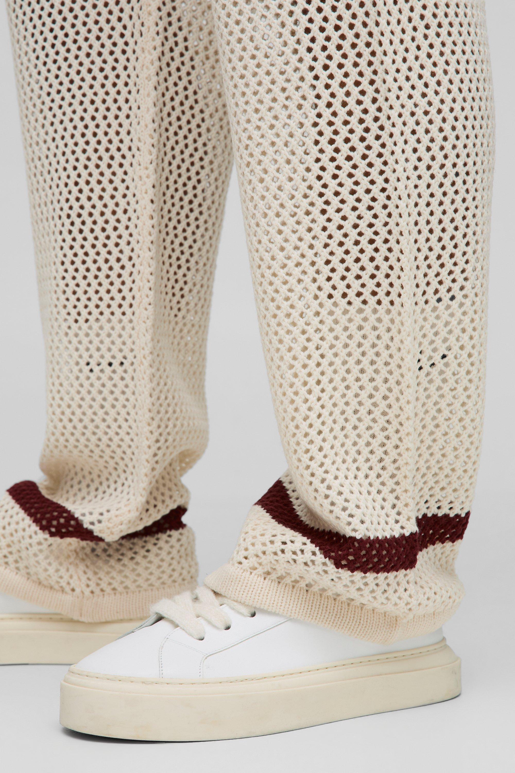 Open Stitch Stripe Knitted Shirt and Jogger Set