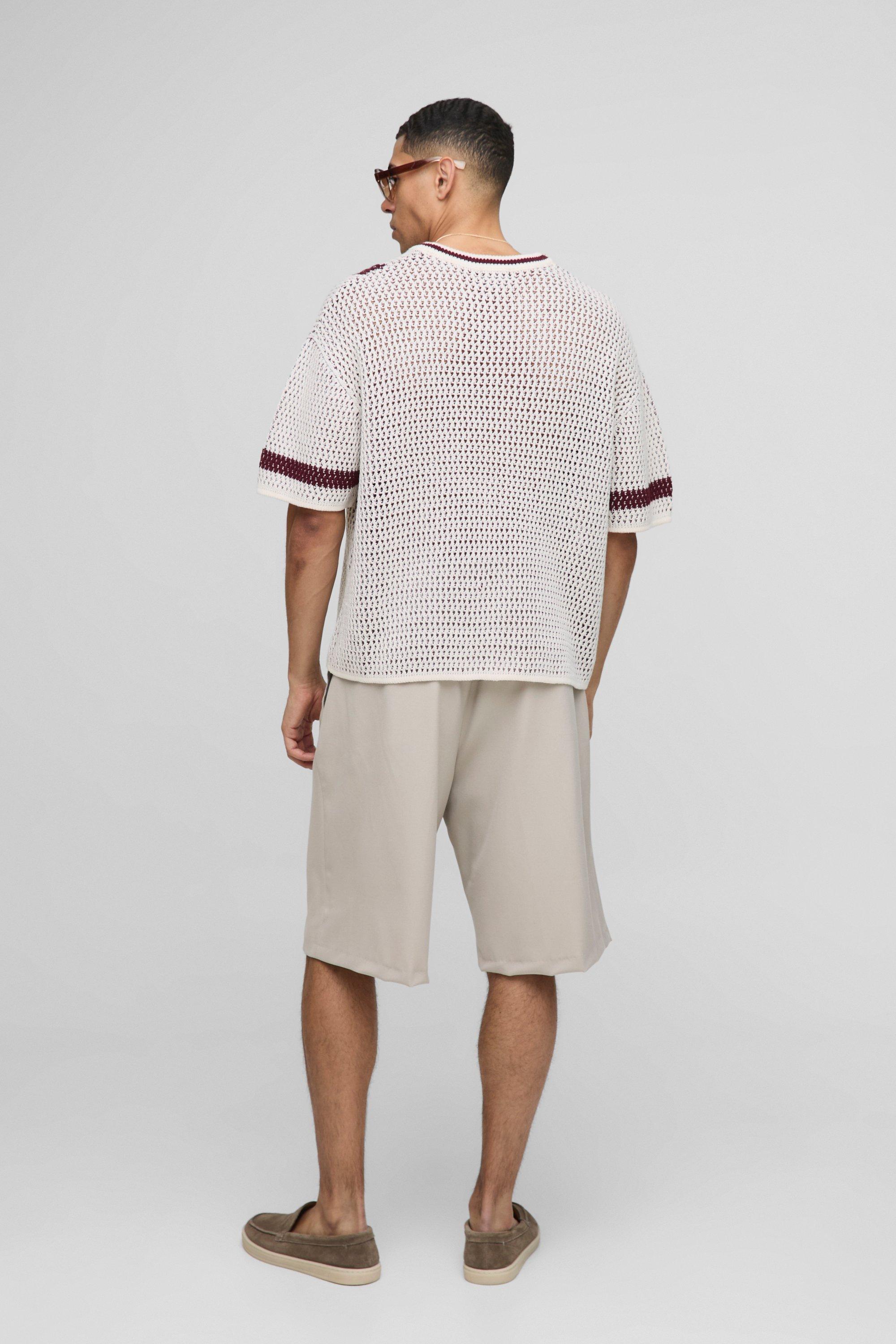 Boxy Fit V Neck Sports Open Stitch Knitted T-Shirt | boohoo NO