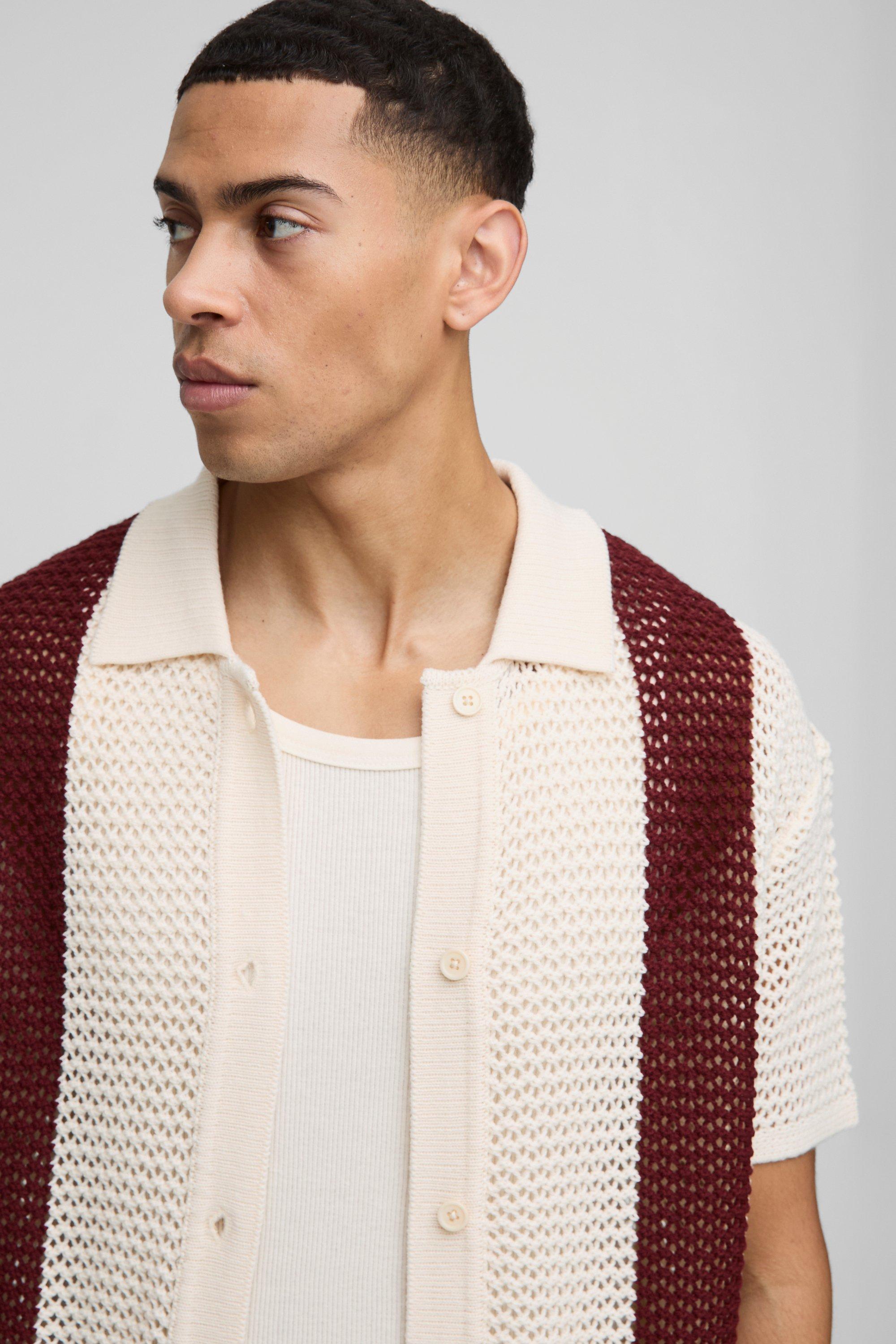 Boxy Fit Open Stitch Stripe Knitted Shirt | boohoo USA Boxy Fit Open Stitch Stripe Knitted Shirt | boohoo USA