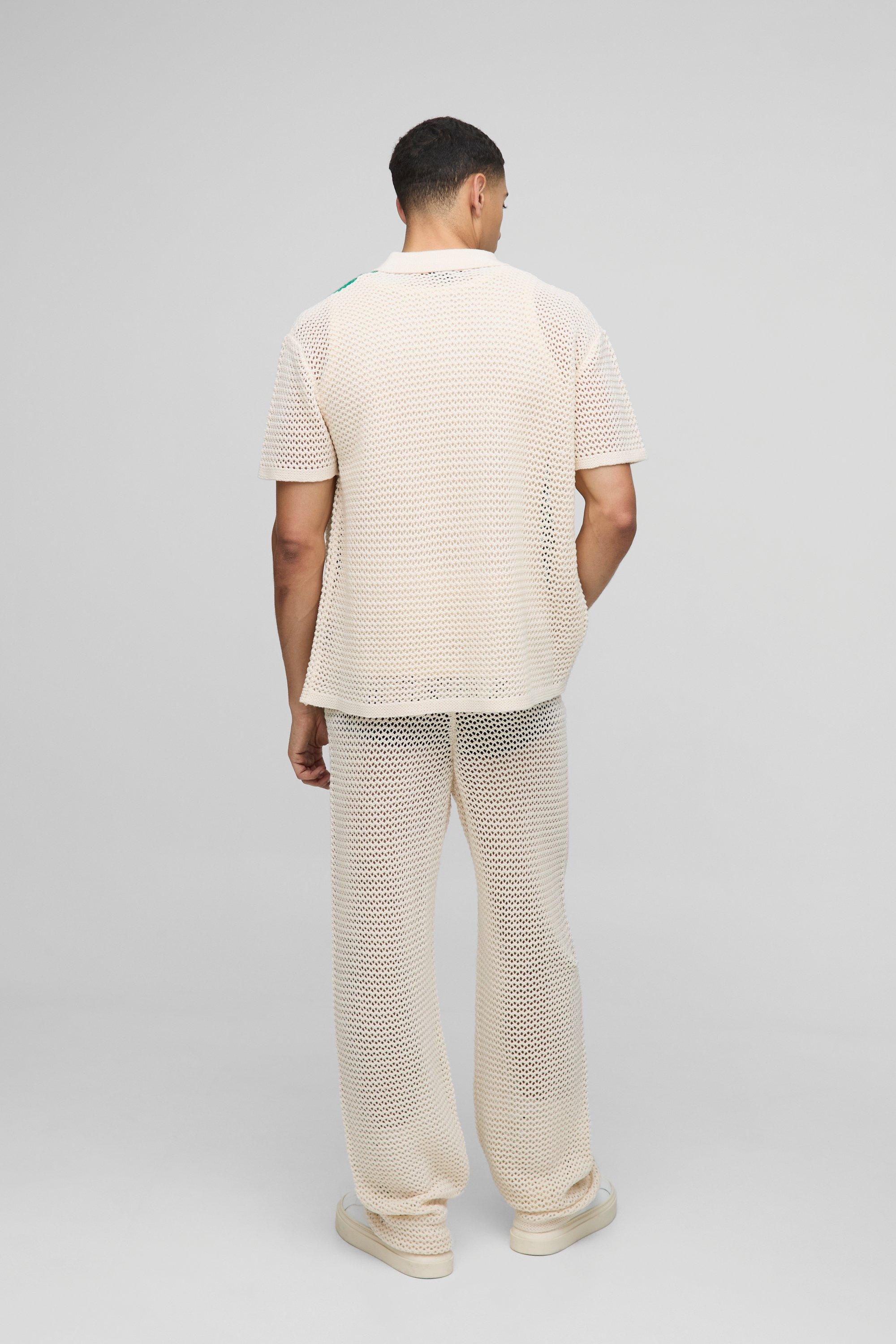 Open Stitch Stripe Knitted Shirt and Jogger Set