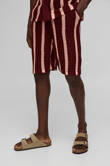 Gestreepte Gebreide Baggy Long Line Shorts burgundy