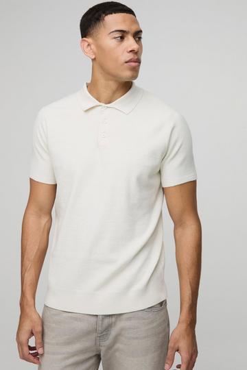 Regular Fit Button Neck Knitted Polo ecru