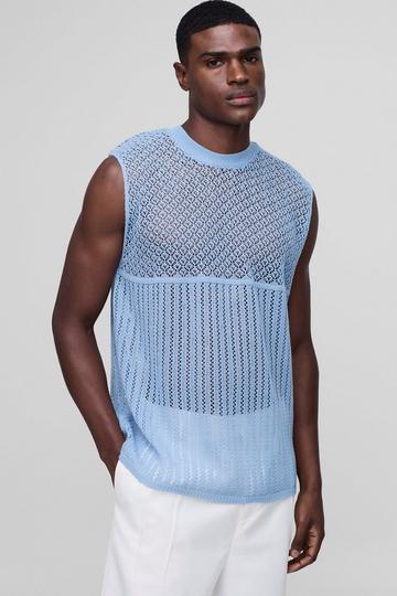 Regular Open Stitch Knitted Vest light blue