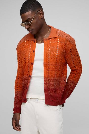 Regular Fit Ombre Stripe Crochet Knitted Shirt orange