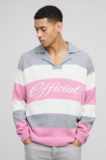 Oversized Gebreide Polo Met Revers Kraag pink