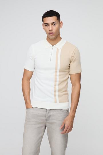 Gebreide Muscle Fit Color Block Polo Met Korte Mouwen white