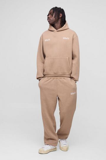 Oversized Boxy Man Wash Hooded Tracksuit brown