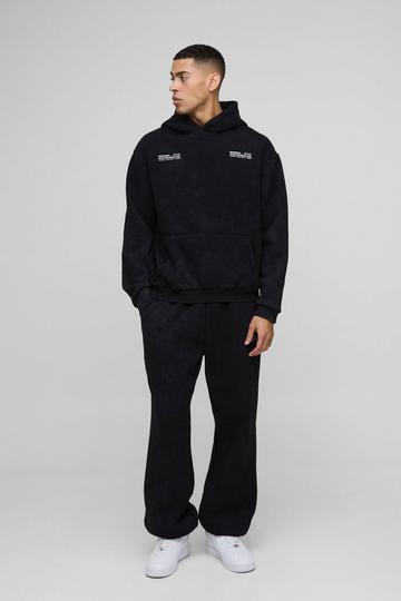 Oversized Boxy Man Wash Hooded Tracksuit black