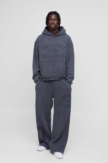 Oversized Boxy Homme Washed Hooded Tracksuit charcoal