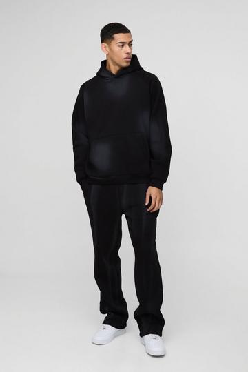 Oversized Raglan Spray Wash Hooded Tracksuit black