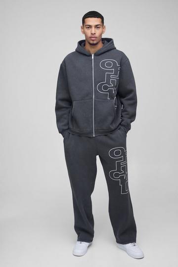 Charcoal Grey Oversized Official Wash Zip Hooded Tracksuit