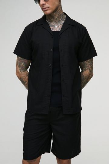 Black Tall Regular Linen Shirt & Short Set