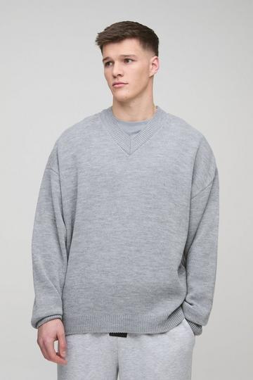 Tall Oversized Boxy V Neck Knitted Jumper grey