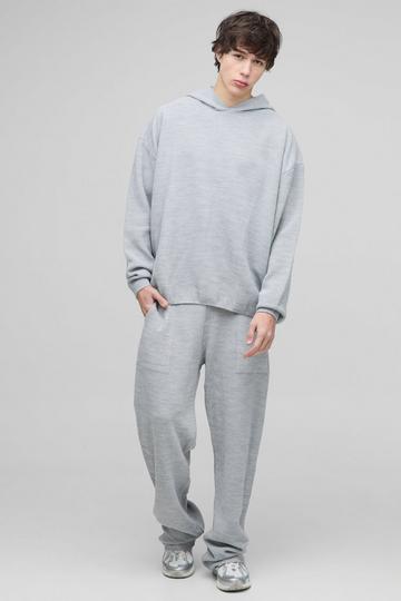 Tall Oversized Gebreid Trainingspak Met Capuchon En Stiksels grey