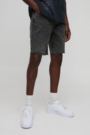 Straight Fit Washed Raw Hem Denim Shorts charcoal