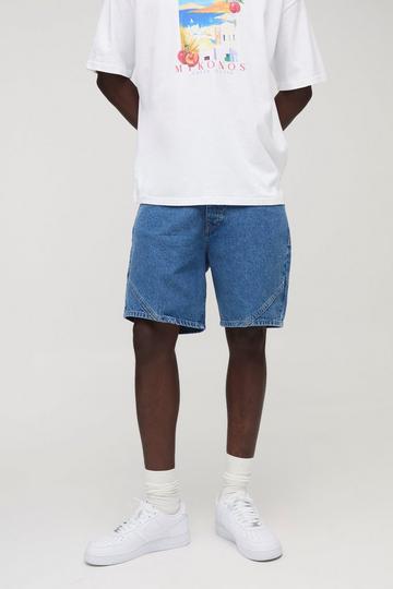 Relaxed Fit Panelled Washed Denim Shorts mid blue