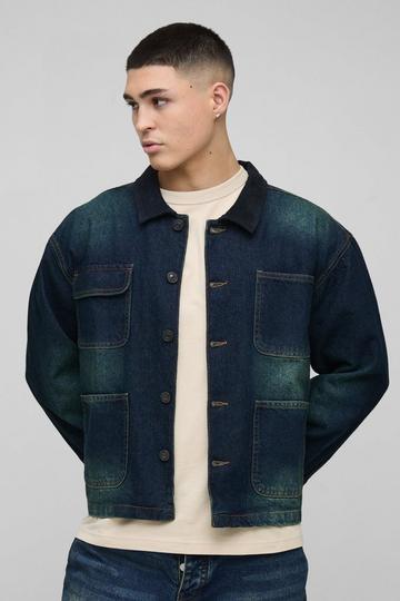 Regular Vintage Washed Cord Collar Denim Jacket vintage blue