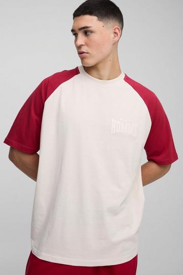 Oversized Raglan Sleeve Colour Block Graphic T-Shirt red