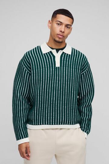 Oversized Boxy Striped Knitted Polo green