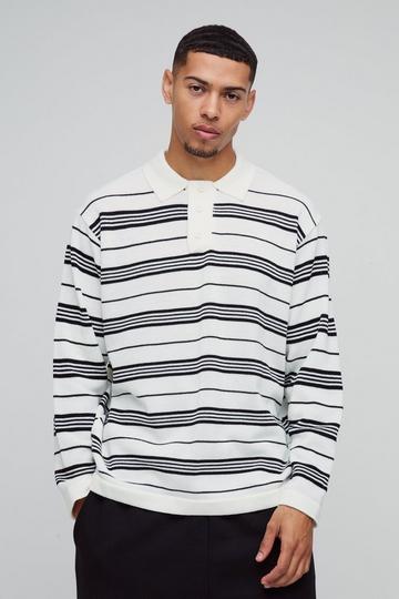 Oversized Striped Knitted Polo ecru