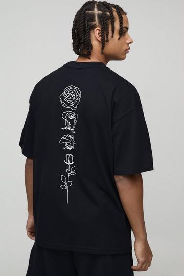 Oversized Dik Bloemen T-Shirt Met Print En Brede Nek black